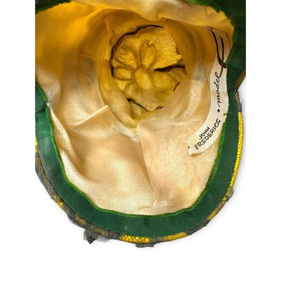 Vintage John Frederics Novelty Hat Yellow Green Tulle Sculptural Millinery MCM - Picture 8 of 8
